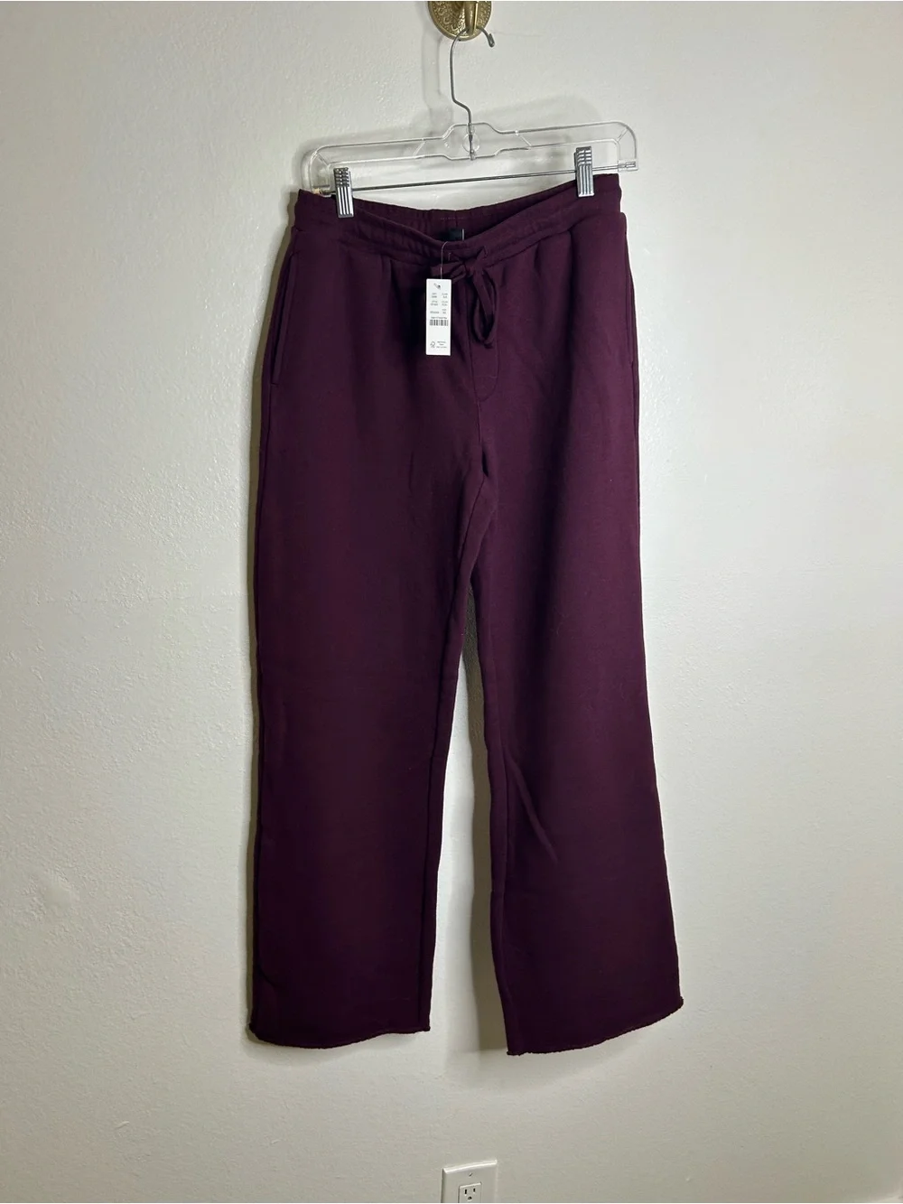 NWT J. Crew 100% Cotton Heritage Terry Wide Leg Drawtsring Sweatpant in Maroon